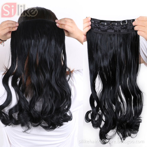 Silike 120g 22 inch Stretched Wavy Clip in Synthetic Hair Extensions Heat Resistant Fiber 5 Clips one Piece 17 Colors Available